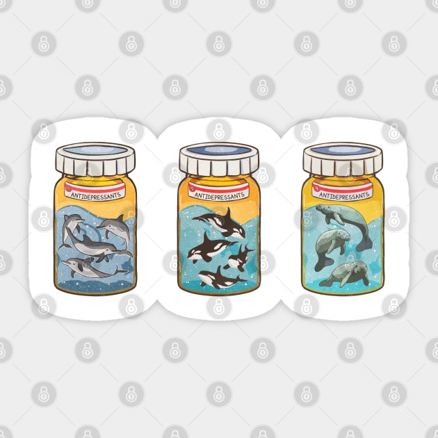 Aquamarine Antidepressants Sticker by iconicole